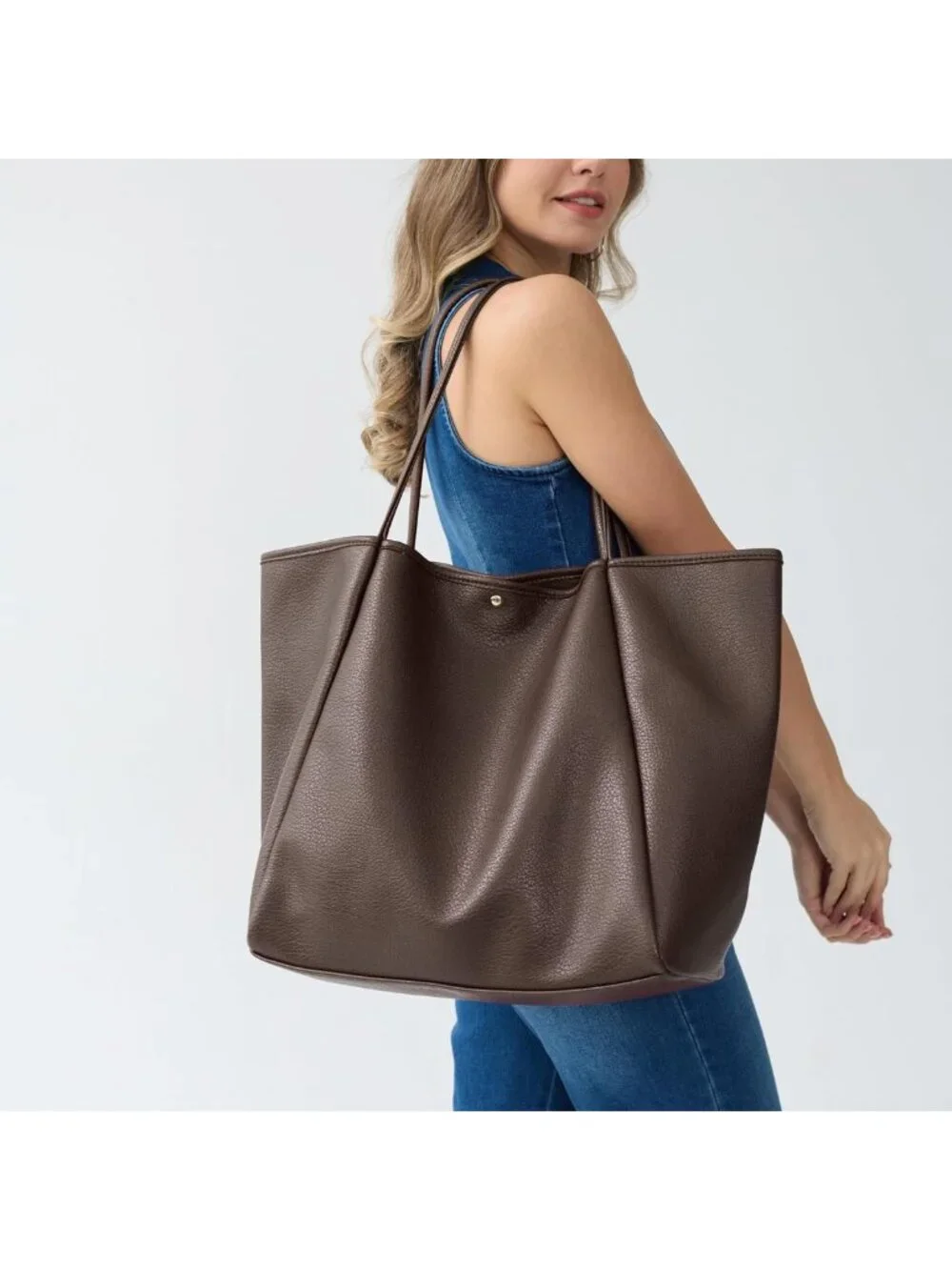 Oversized PU Leather Tote Bag for Women | Stylish Weekender Shopper Purse
